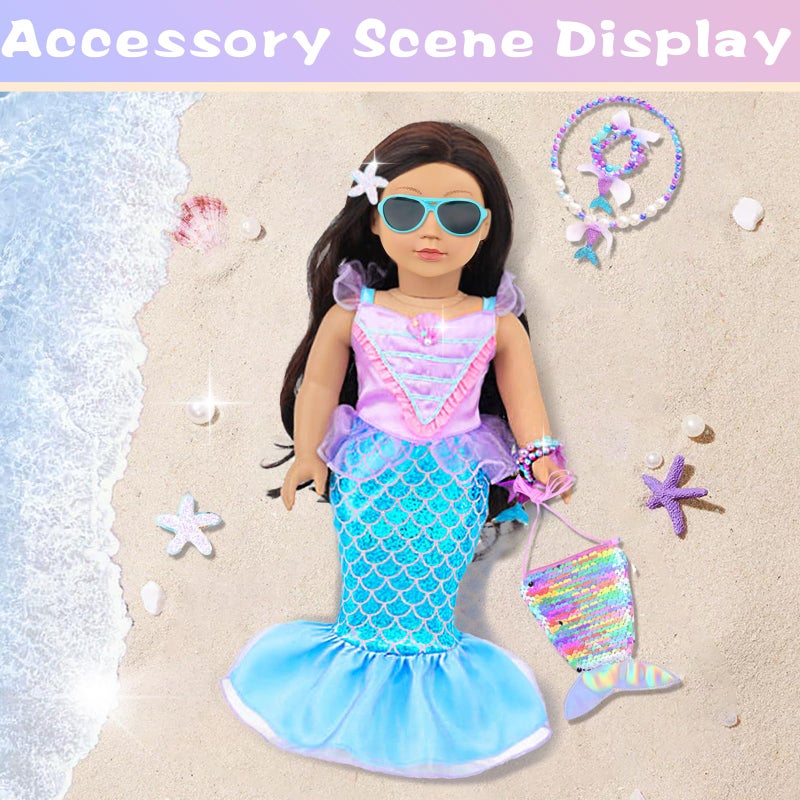 DONTNO American 18 Inch Doll Makeup Accessories and Mermaid Clothes Set Included 2 Pieces Clothes Mermaid Messenger Bag Starfish Hairpin Lipstick Necklace Bracelet Eye Shadow and Sticker(NO Doll and Shoes) - Image 5